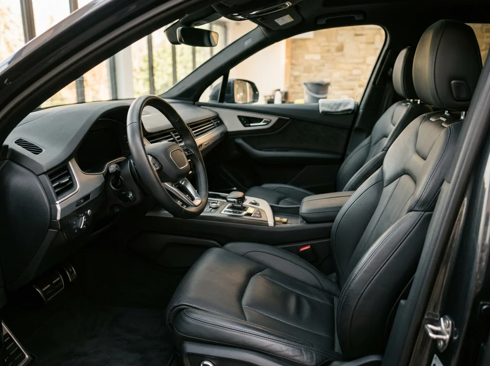 Detail van een verzorgd auto-interieur; sfeerbeeld, geen foto van Rens